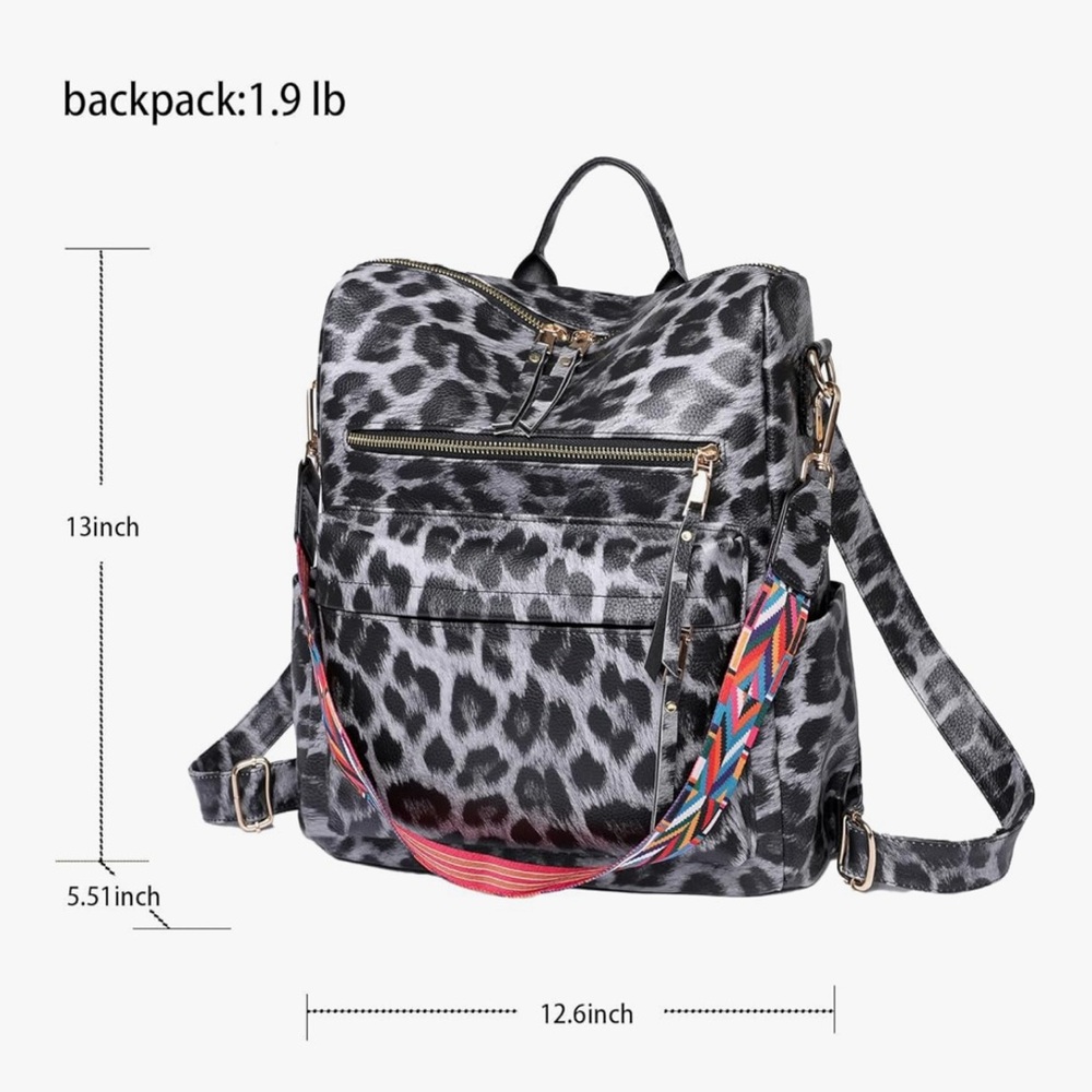 Stylish Leopard Print Backpack‎ Vegan Leather - Picture 2 of 3